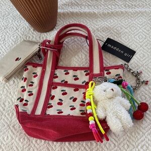 NWT Madden Cherry Tote - Red and Cream With Keychains